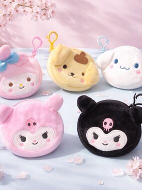 Sanrio Plush Character Key & Coins Pouches Bags Pink, Black, Yellow, White, Blue